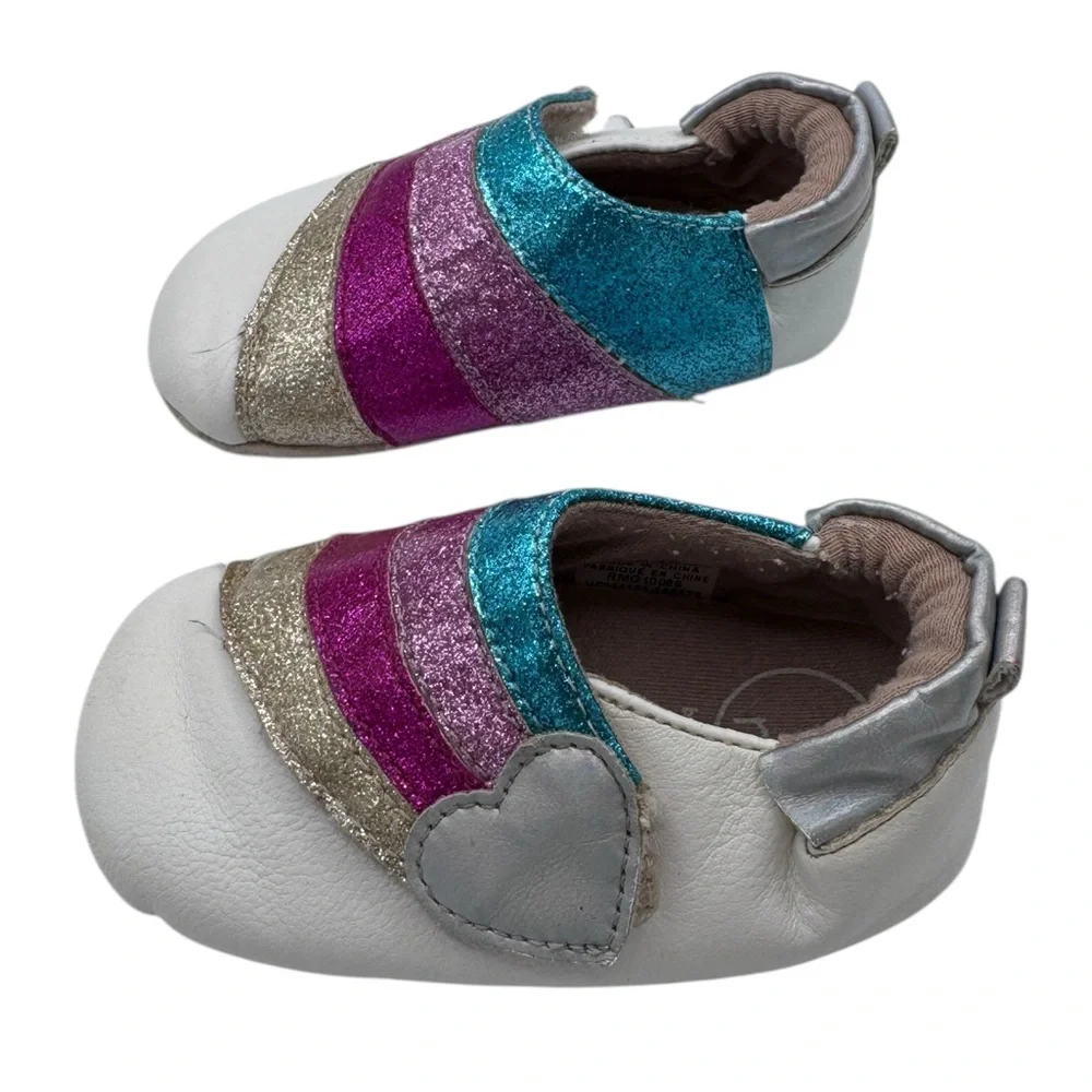 Ro+Me Glittery Striped Baby Shoes - Blue, Pink, Gold - Size 6-12 Months